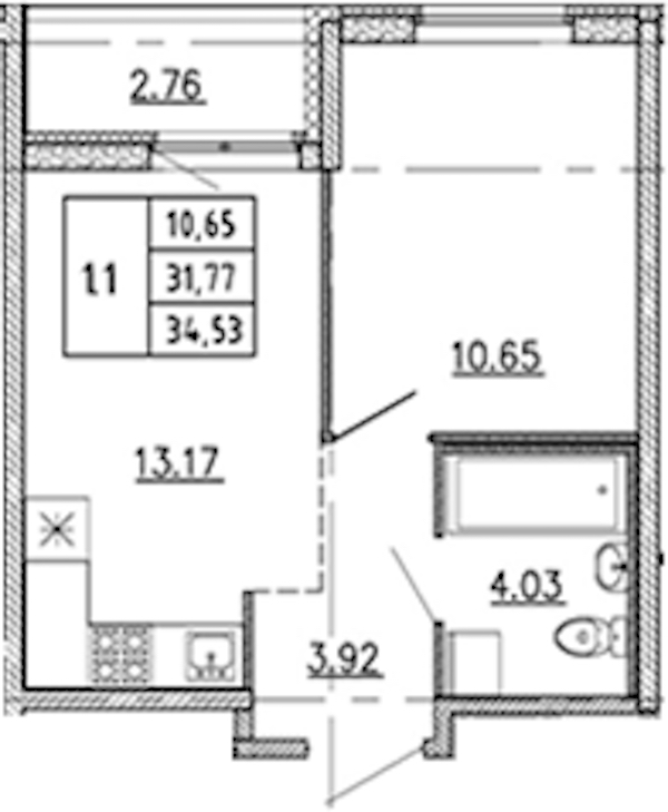 1-комнатная квартира 31.77 м², 4/22 эт., ЖК «Новые горизонты 2»